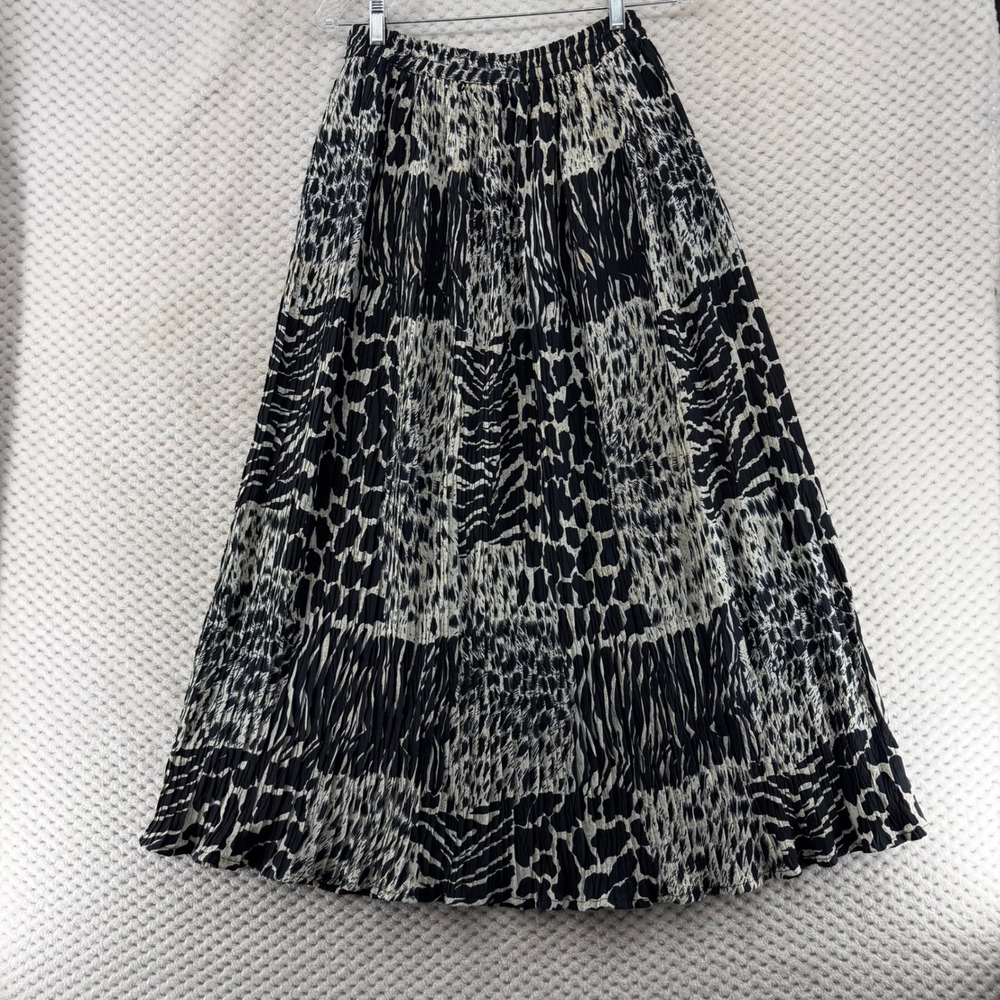 Advantage Maxi Skirt One Size‎ Black Tan Animal Print Pleated Boho Long